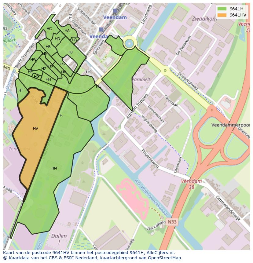 Afbeelding van het postcodegebied 9641 HV op de kaart.