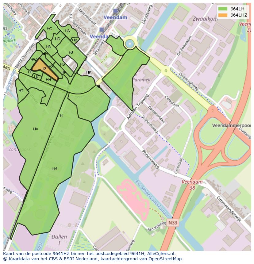 Afbeelding van het postcodegebied 9641 HZ op de kaart.