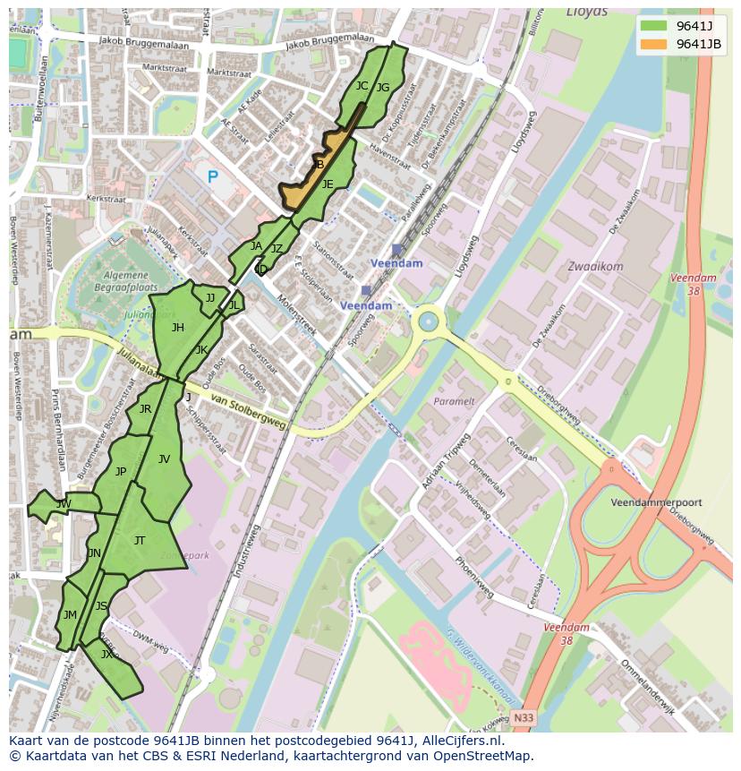 Afbeelding van het postcodegebied 9641 JB op de kaart.