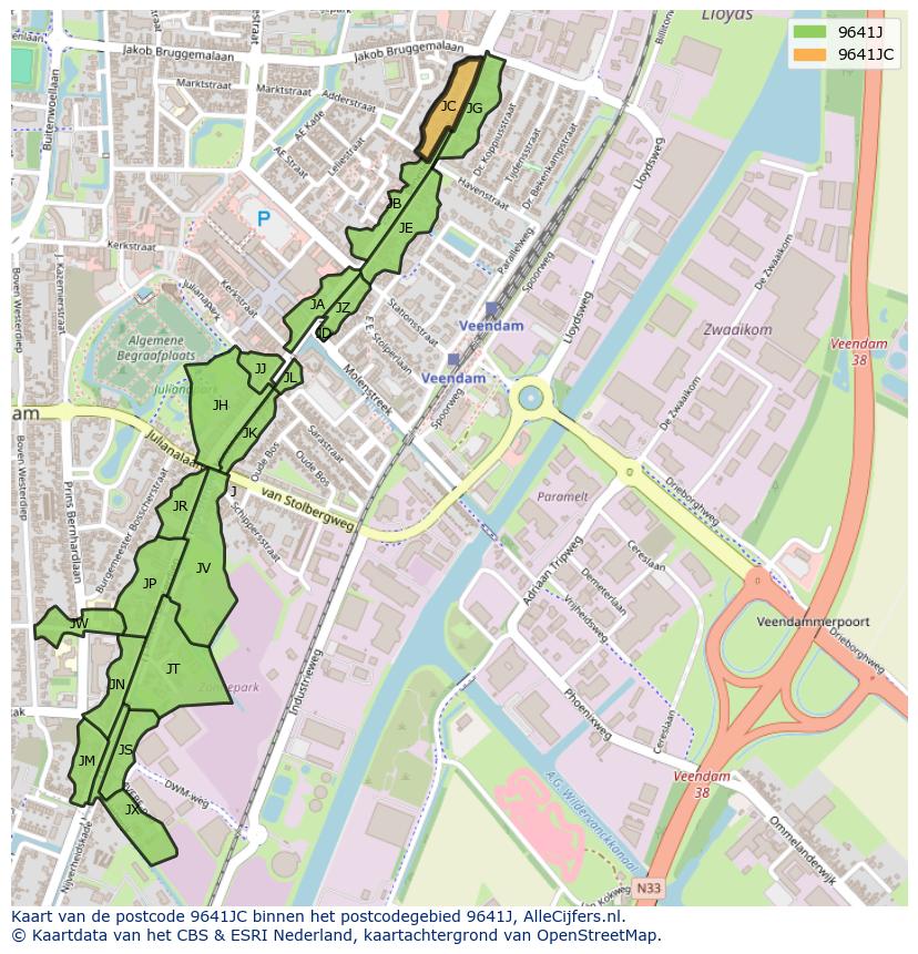 Afbeelding van het postcodegebied 9641 JC op de kaart.