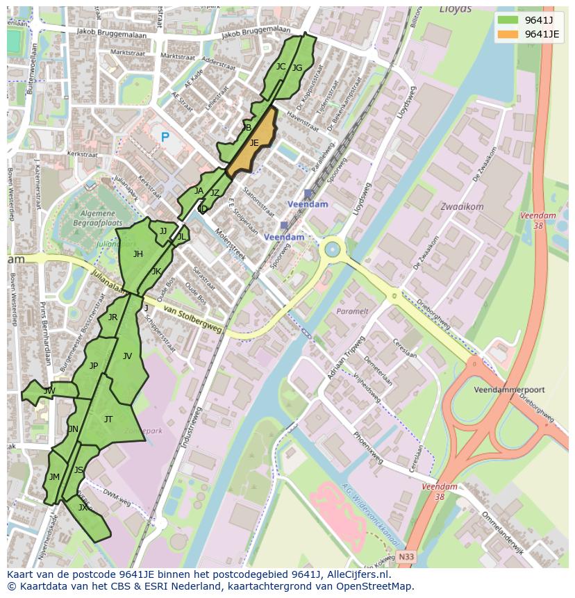 Afbeelding van het postcodegebied 9641 JE op de kaart.