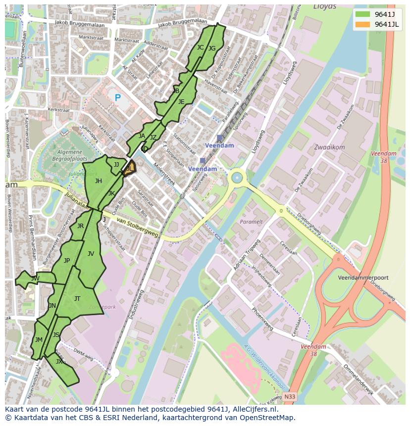 Afbeelding van het postcodegebied 9641 JL op de kaart.