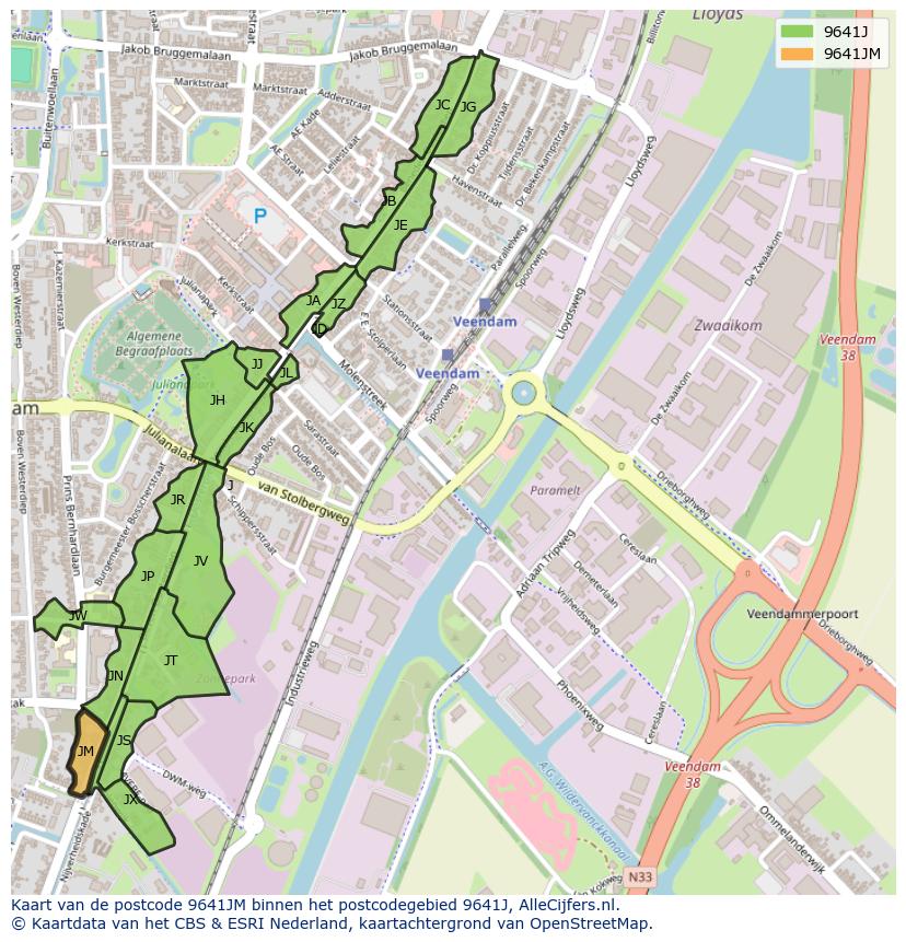Afbeelding van het postcodegebied 9641 JM op de kaart.