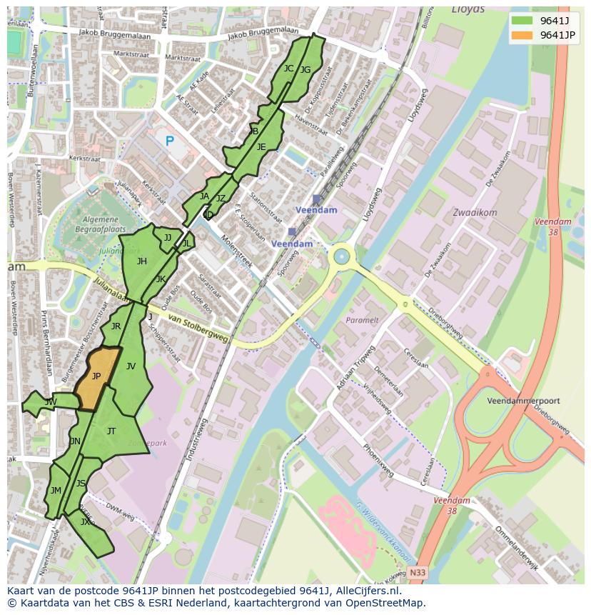 Afbeelding van het postcodegebied 9641 JP op de kaart.