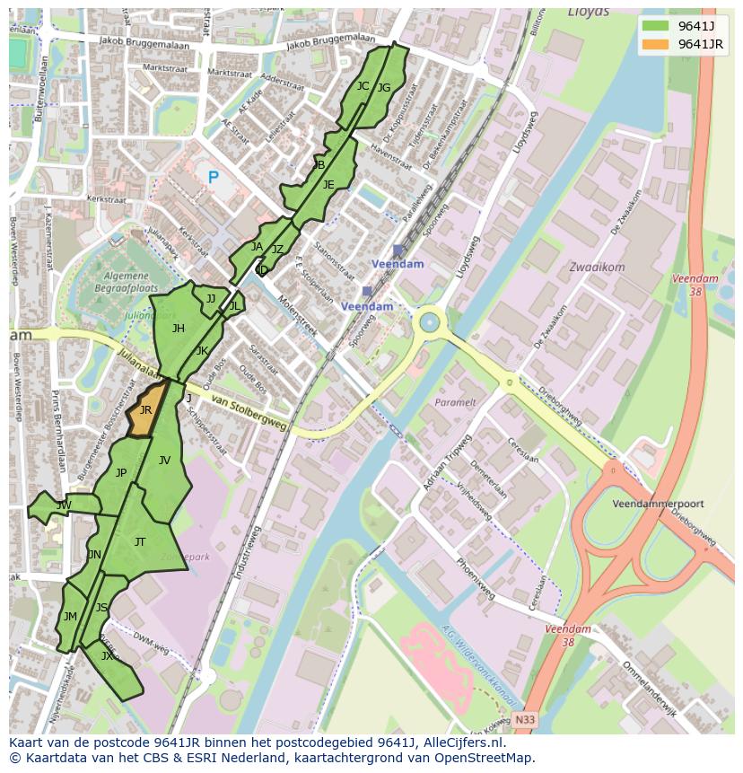 Afbeelding van het postcodegebied 9641 JR op de kaart.