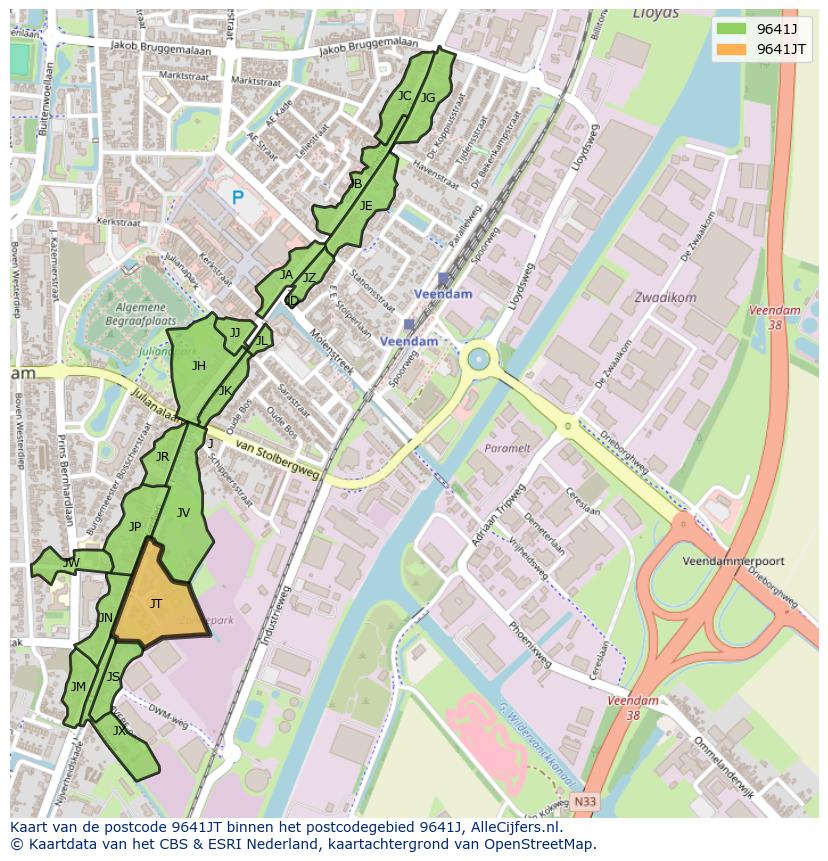 Afbeelding van het postcodegebied 9641 JT op de kaart.