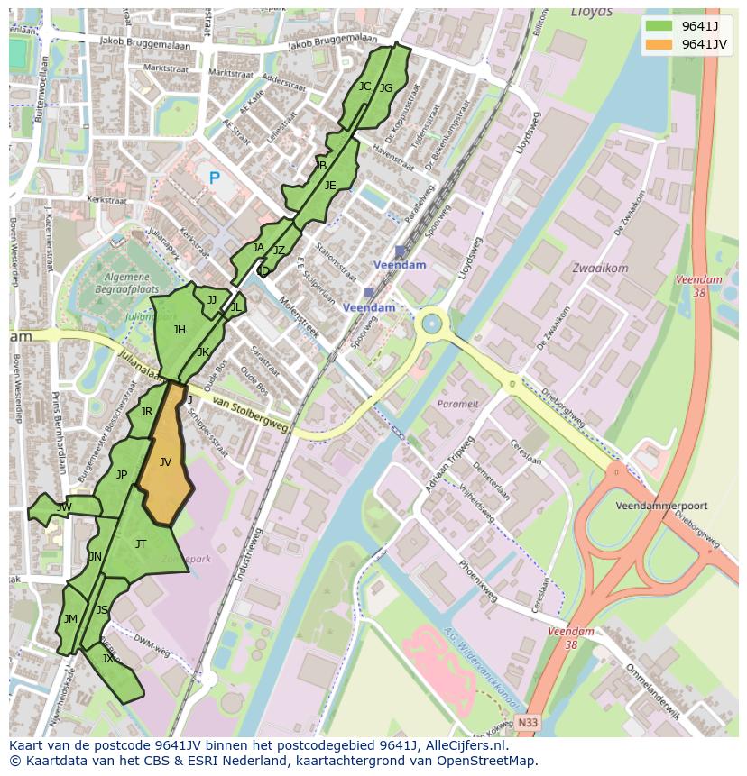 Afbeelding van het postcodegebied 9641 JV op de kaart.
