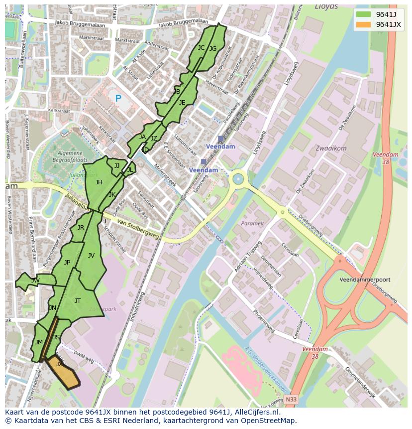Afbeelding van het postcodegebied 9641 JX op de kaart.