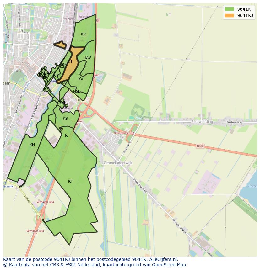 Afbeelding van het postcodegebied 9641 KJ op de kaart.