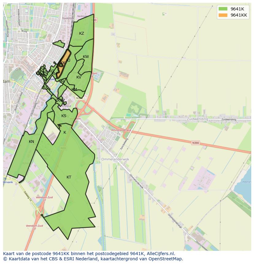 Afbeelding van het postcodegebied 9641 KK op de kaart.