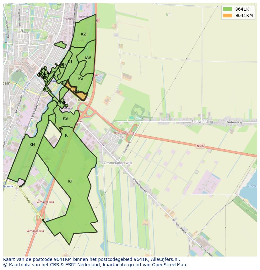 Afbeelding van het postcodegebied 9641 KM op de kaart.