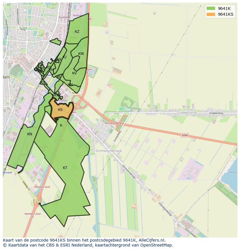 Afbeelding van het postcodegebied 9641 KS op de kaart.