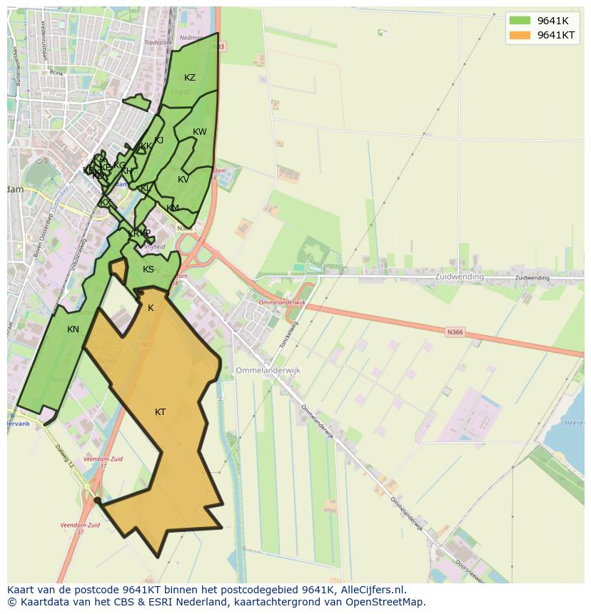 Afbeelding van het postcodegebied 9641 KT op de kaart.