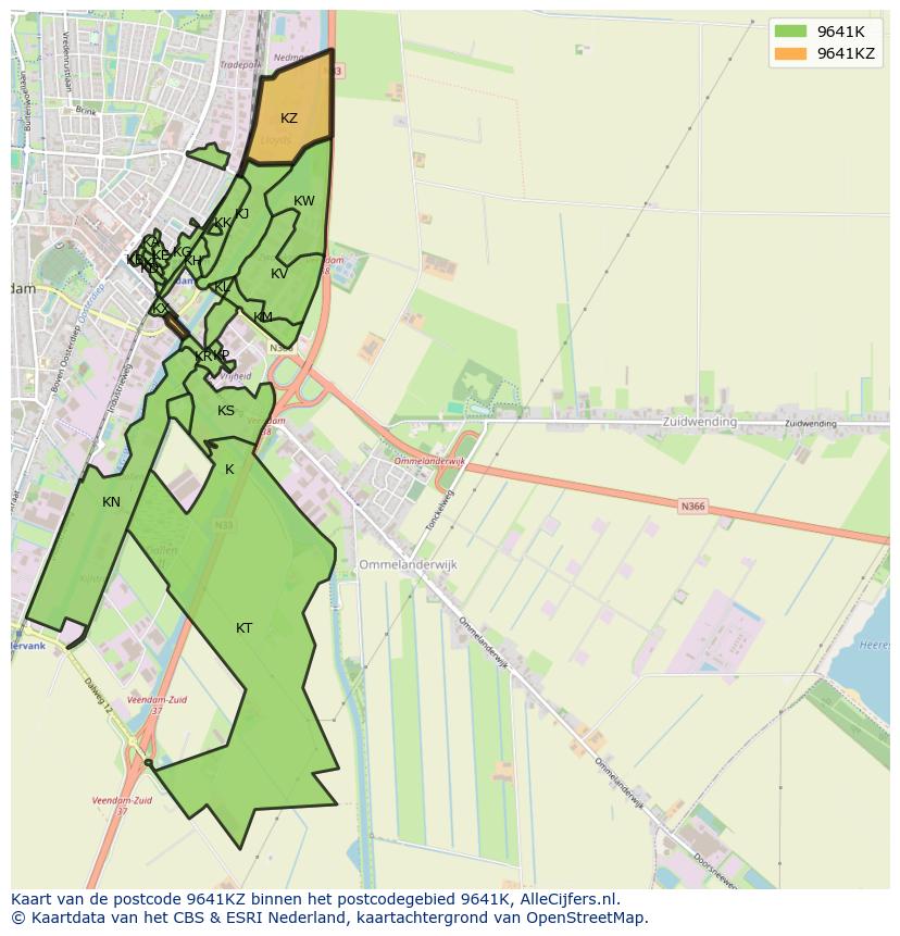 Afbeelding van het postcodegebied 9641 KZ op de kaart.