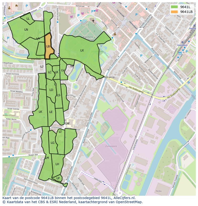 Afbeelding van het postcodegebied 9641 LB op de kaart.