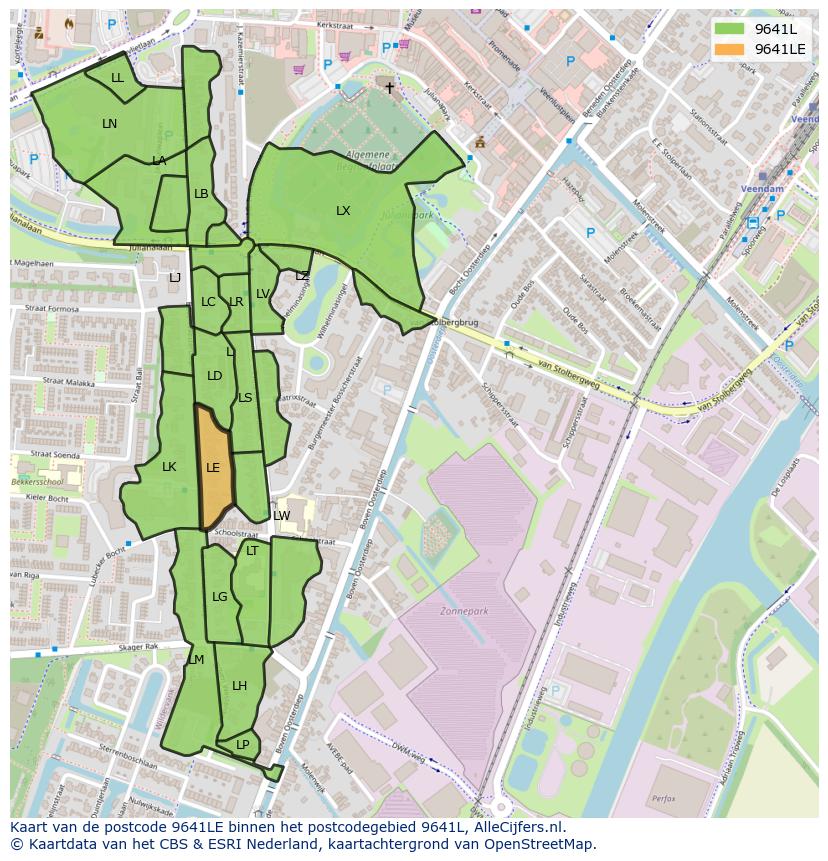 Afbeelding van het postcodegebied 9641 LE op de kaart.