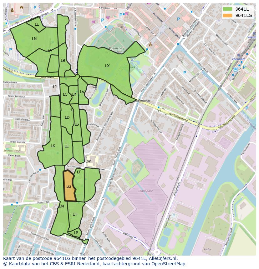 Afbeelding van het postcodegebied 9641 LG op de kaart.