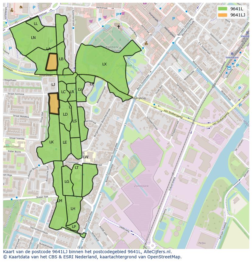 Afbeelding van het postcodegebied 9641 LJ op de kaart.