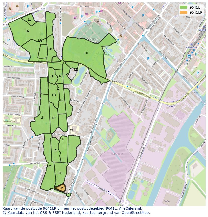 Afbeelding van het postcodegebied 9641 LP op de kaart.