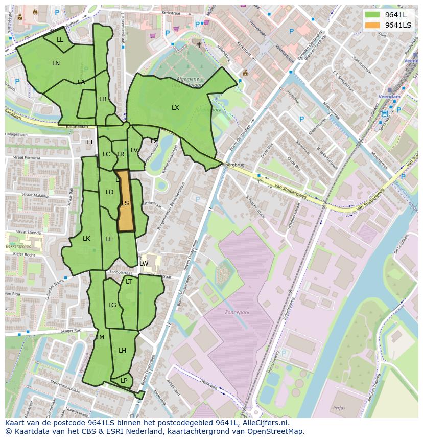 Afbeelding van het postcodegebied 9641 LS op de kaart.