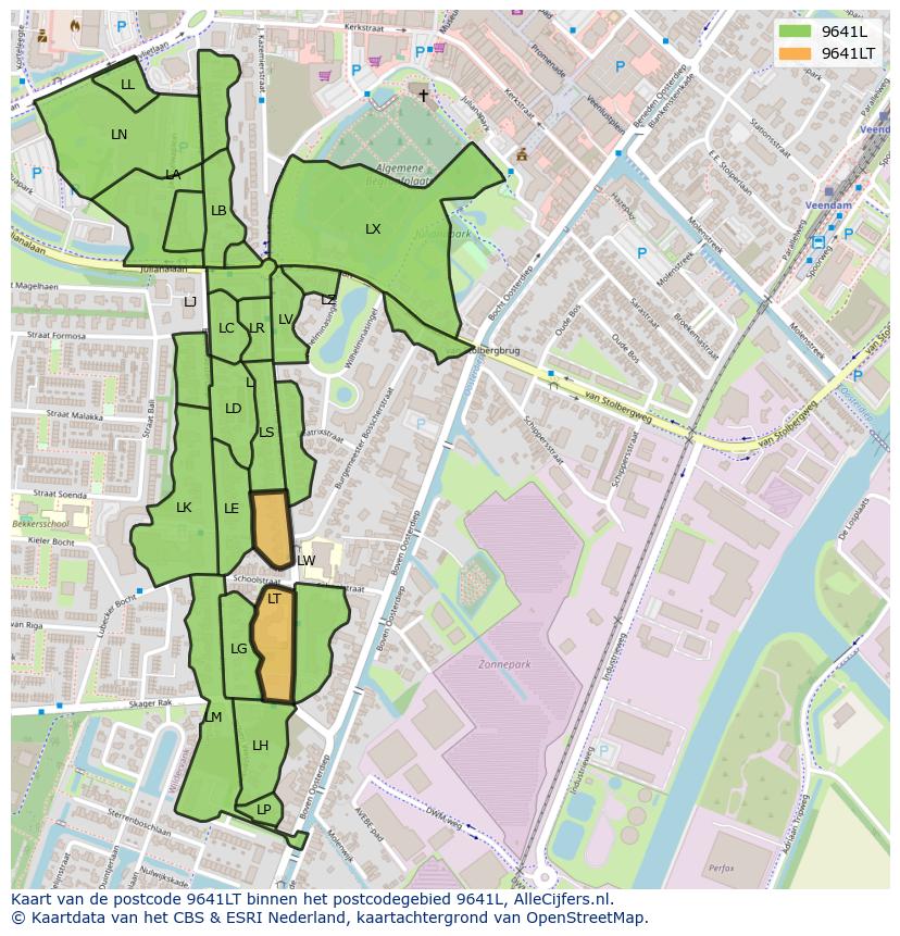 Afbeelding van het postcodegebied 9641 LT op de kaart.