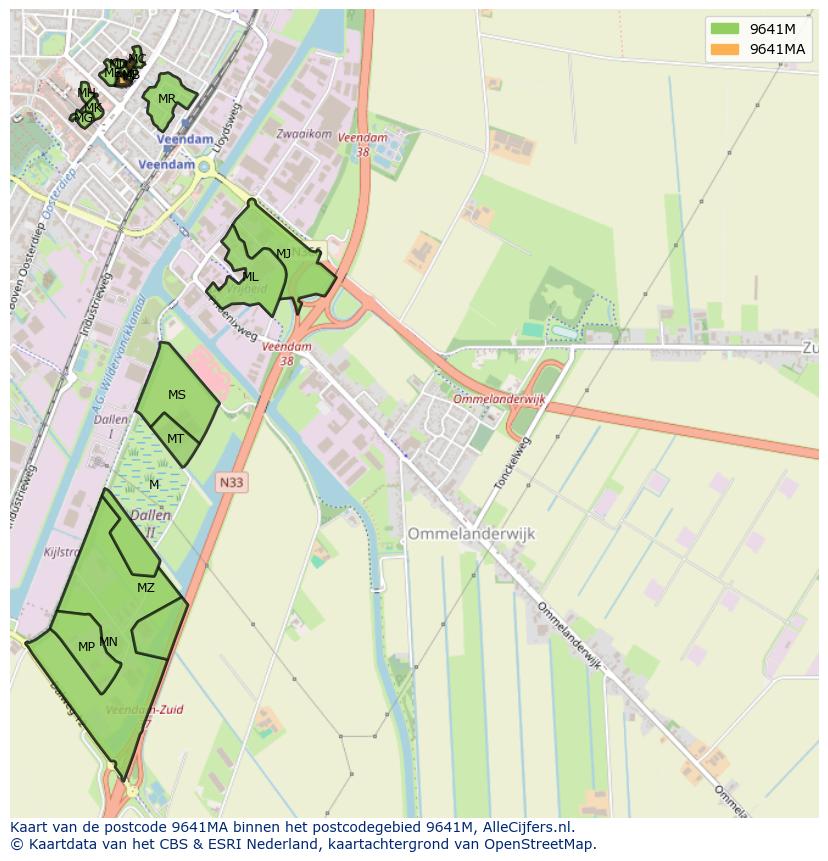 Afbeelding van het postcodegebied 9641 MA op de kaart.