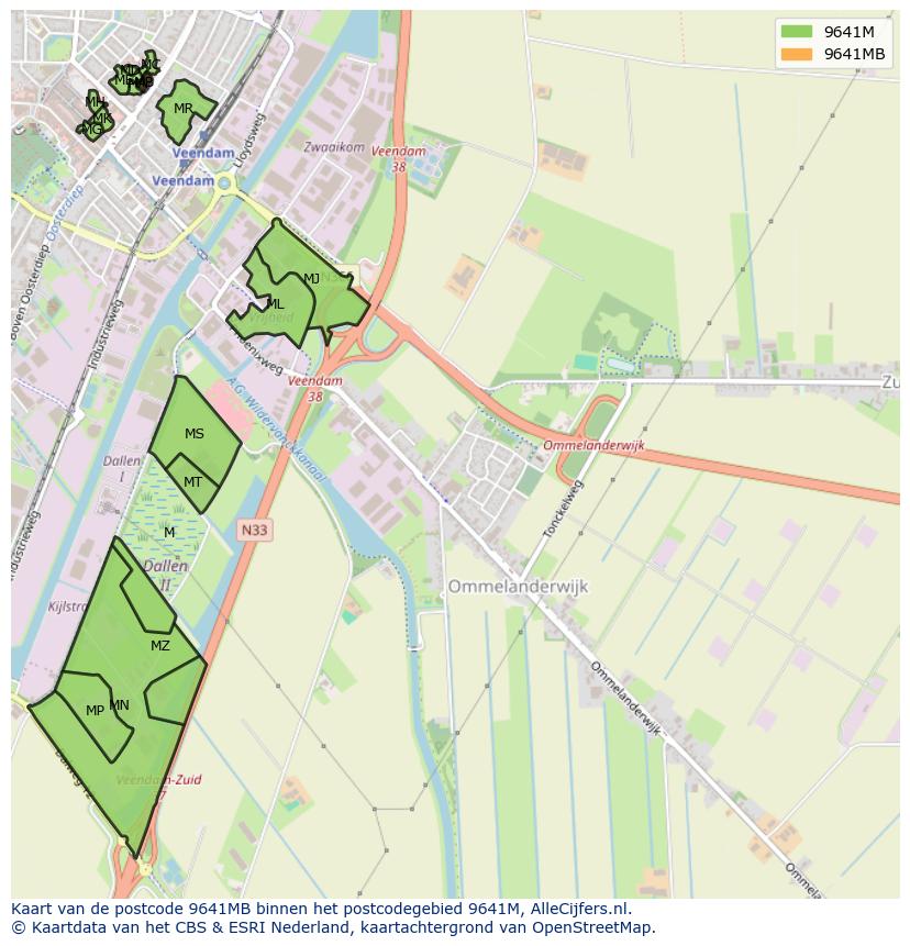 Afbeelding van het postcodegebied 9641 MB op de kaart.