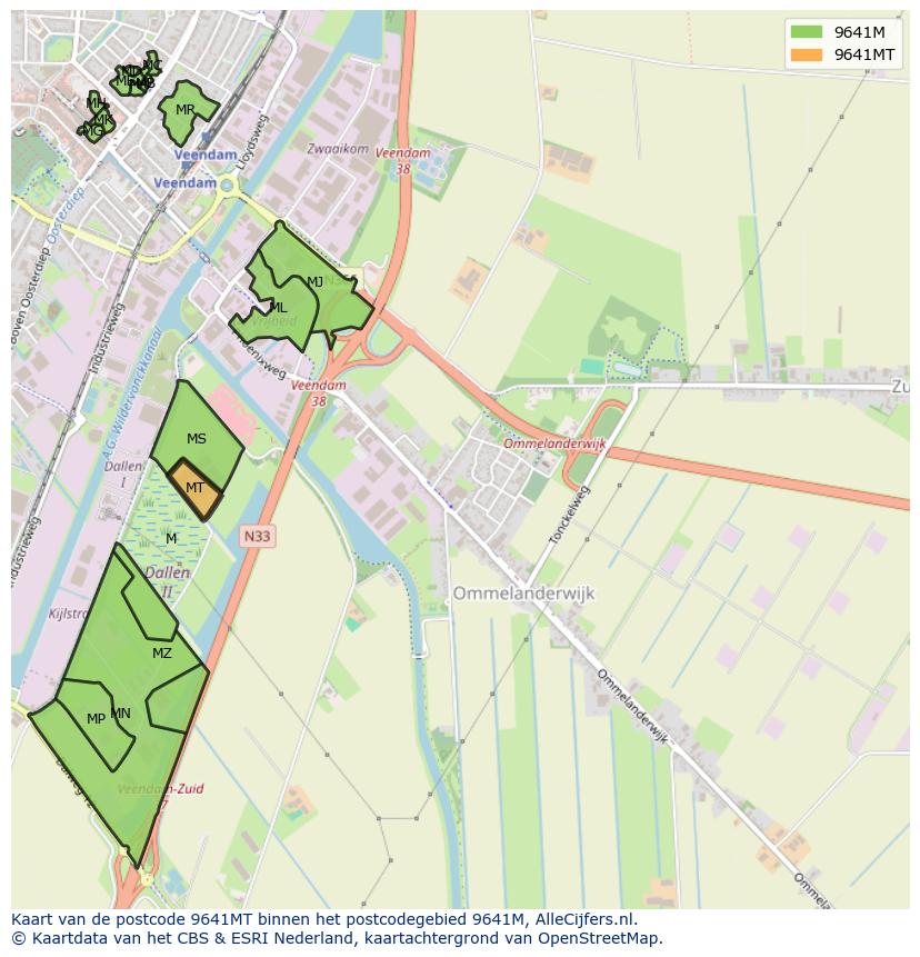 Afbeelding van het postcodegebied 9641 MT op de kaart.
