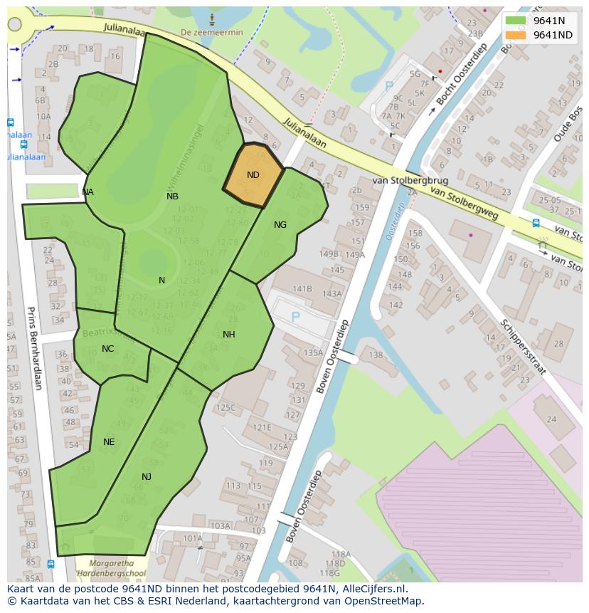 Afbeelding van het postcodegebied 9641 ND op de kaart.
