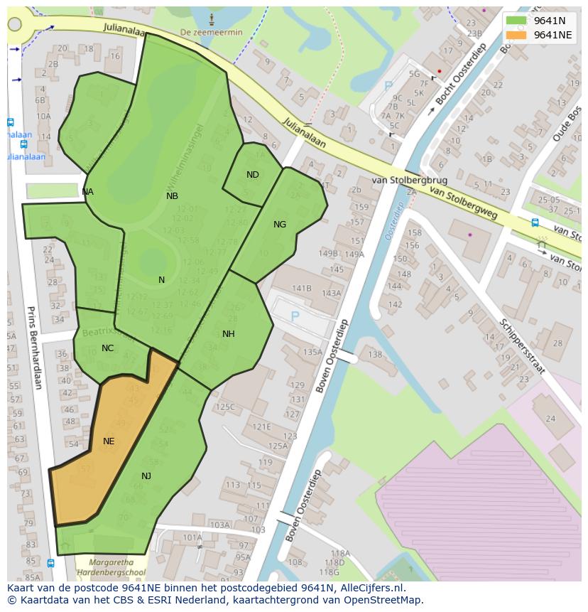 Afbeelding van het postcodegebied 9641 NE op de kaart.