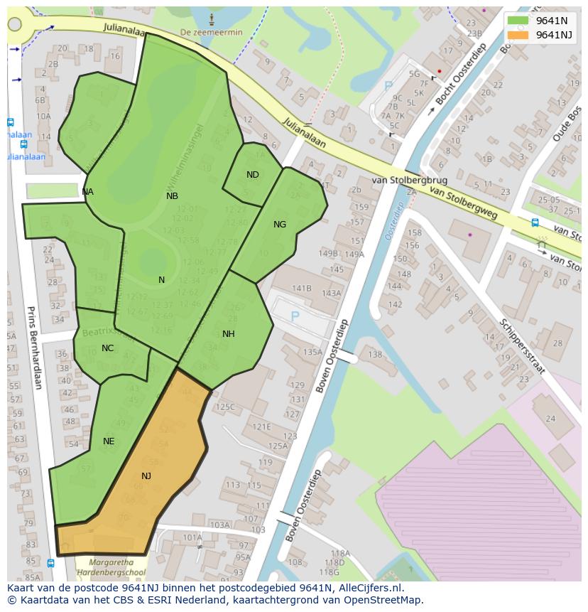 Afbeelding van het postcodegebied 9641 NJ op de kaart.