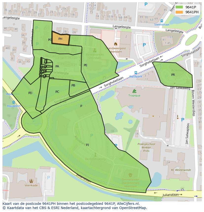Afbeelding van het postcodegebied 9641 PH op de kaart.