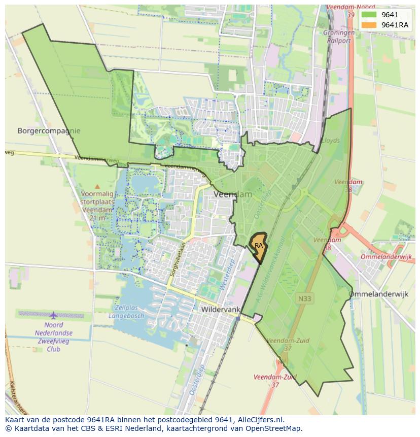 Afbeelding van het postcodegebied 9641 RA op de kaart.