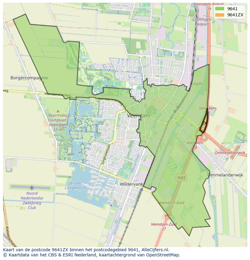 Afbeelding van het postcodegebied 9641 ZX op de kaart.