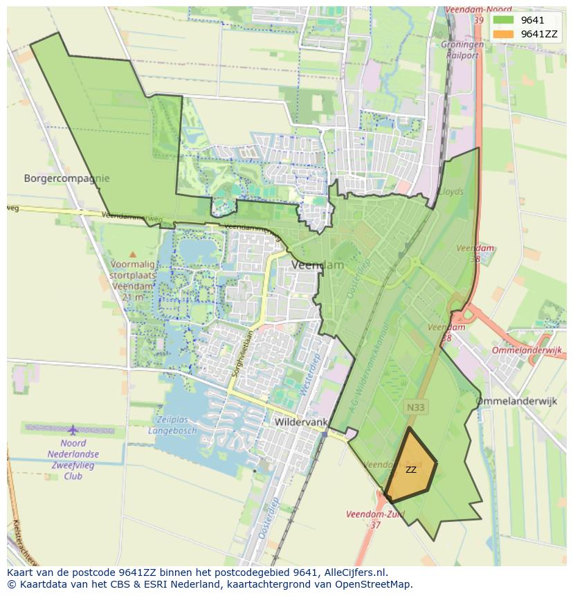 Afbeelding van het postcodegebied 9641 ZZ op de kaart.