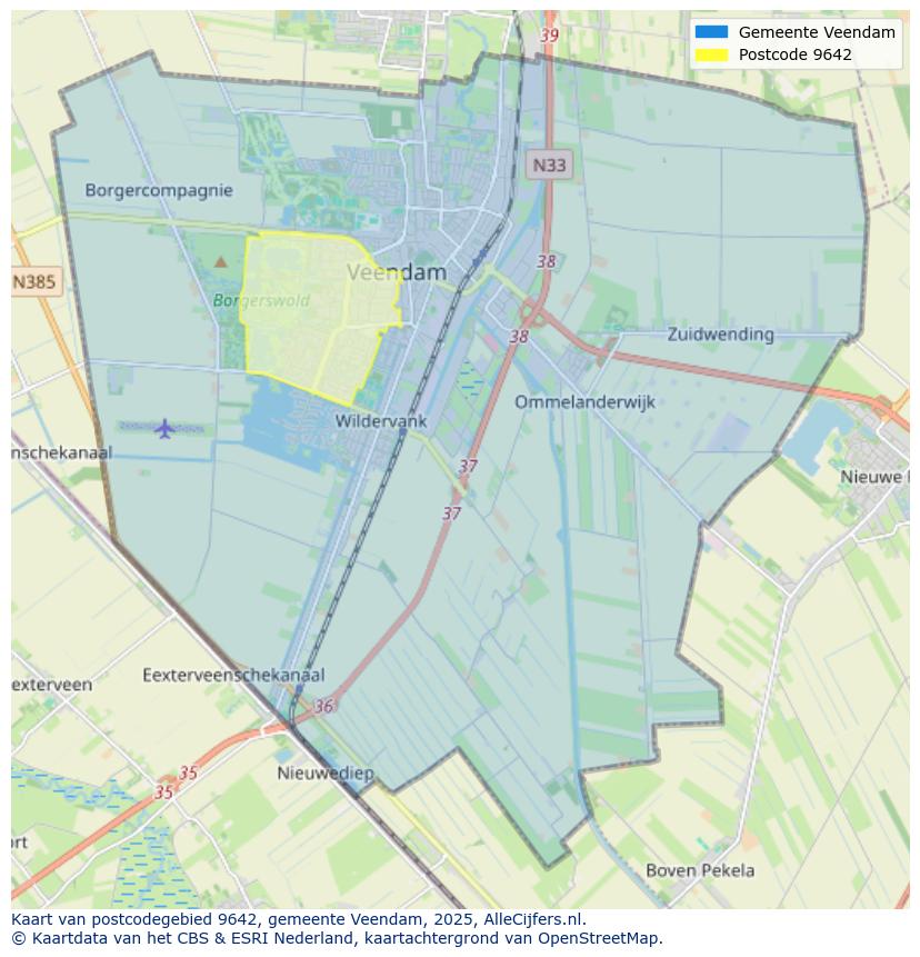 Afbeelding van het postcodegebied 9642 op de kaart.