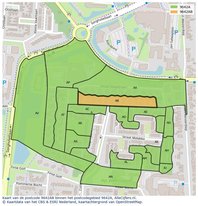 Afbeelding van het postcodegebied 9642 AB op de kaart.