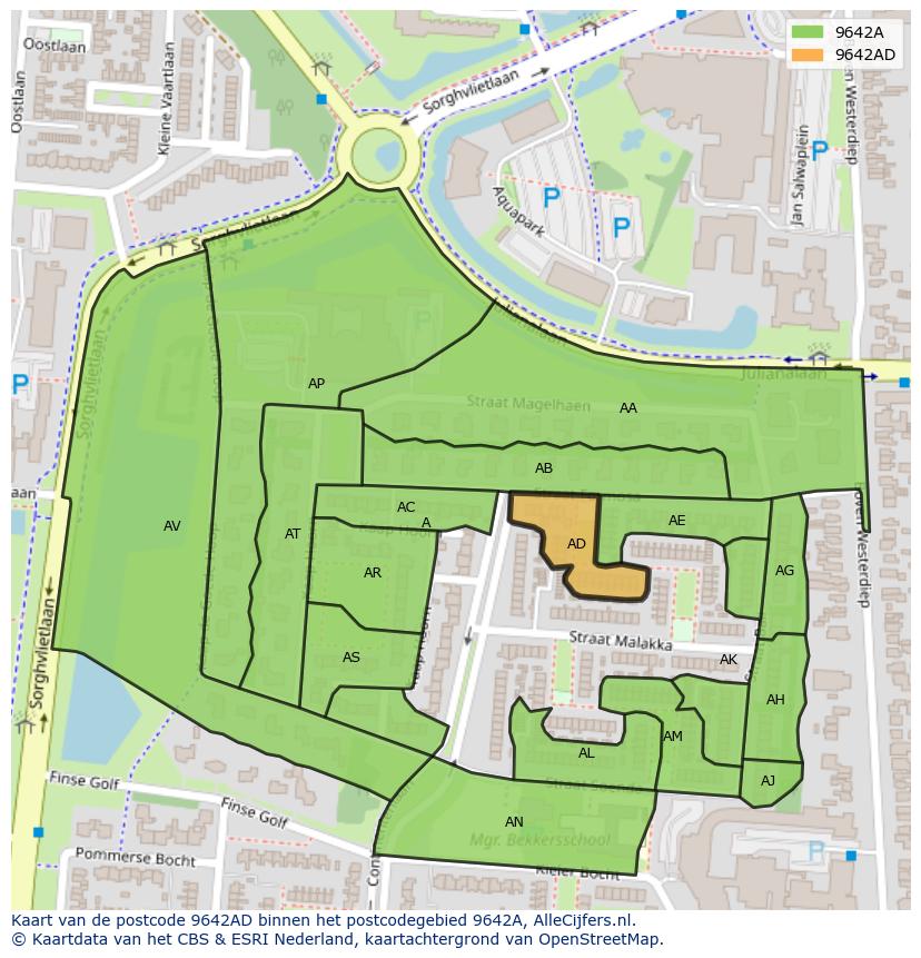 Afbeelding van het postcodegebied 9642 AD op de kaart.
