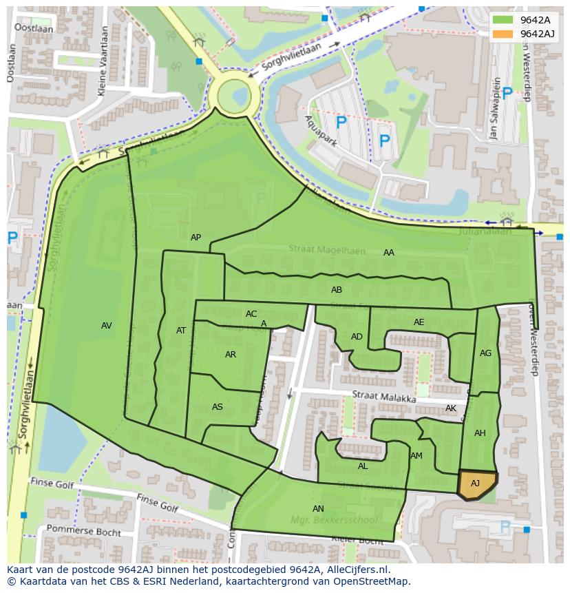 Afbeelding van het postcodegebied 9642 AJ op de kaart.
