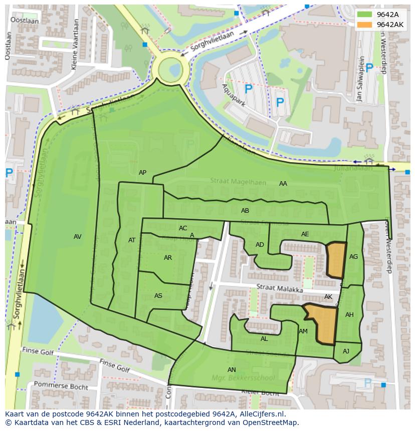Afbeelding van het postcodegebied 9642 AK op de kaart.