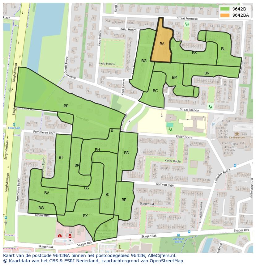 Afbeelding van het postcodegebied 9642 BA op de kaart.