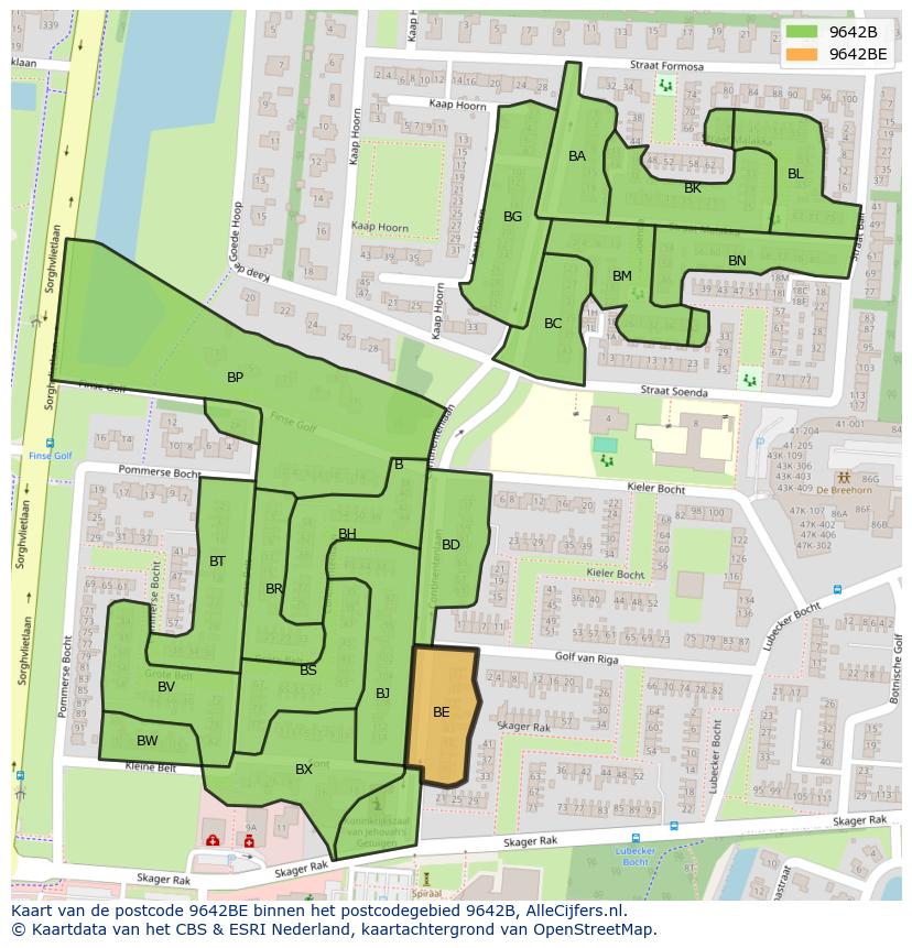 Afbeelding van het postcodegebied 9642 BE op de kaart.
