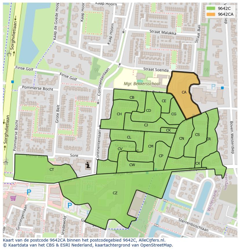 Afbeelding van het postcodegebied 9642 CA op de kaart.