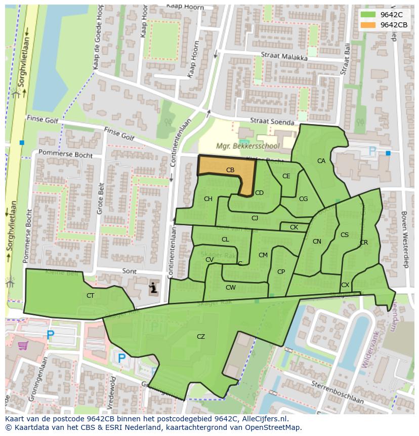 Afbeelding van het postcodegebied 9642 CB op de kaart.