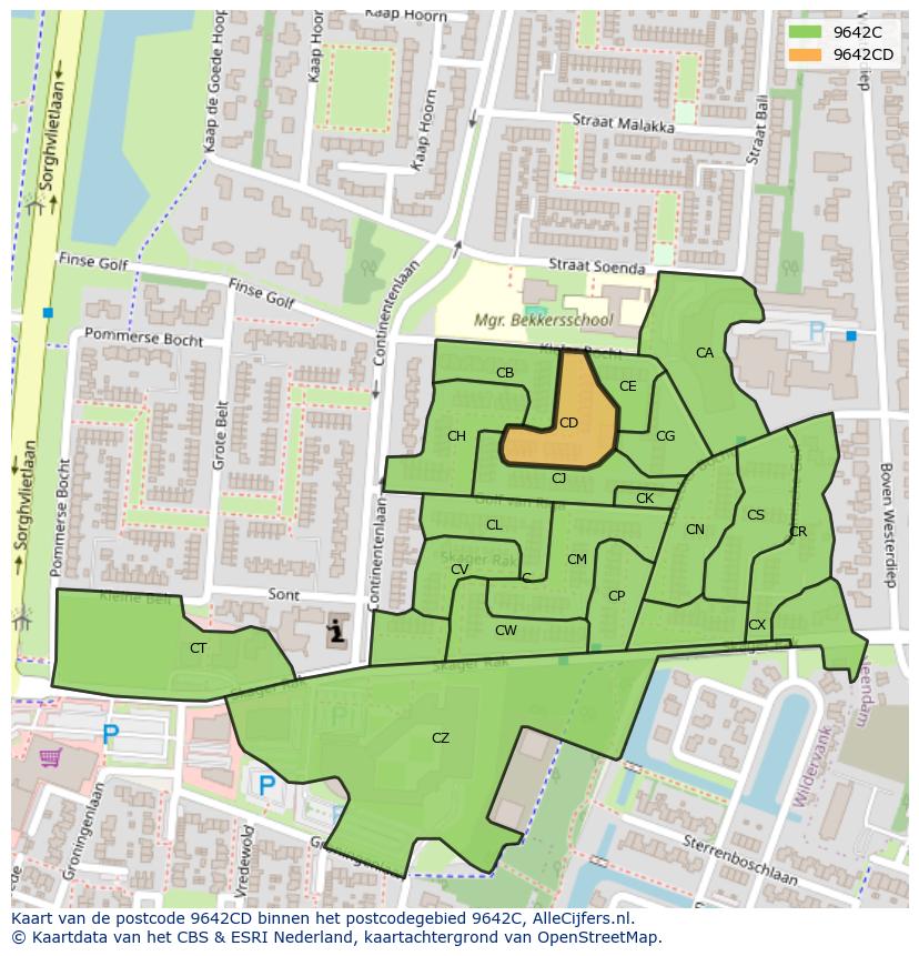 Afbeelding van het postcodegebied 9642 CD op de kaart.