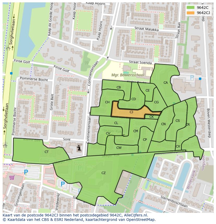 Afbeelding van het postcodegebied 9642 CJ op de kaart.