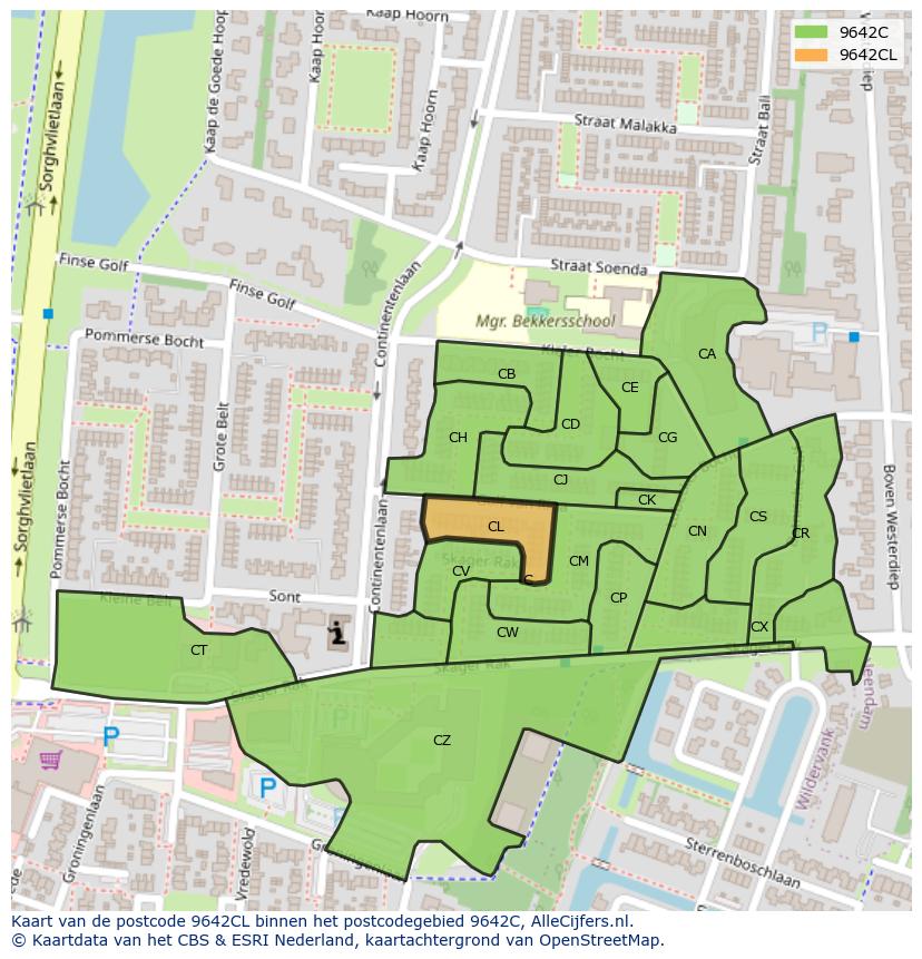 Afbeelding van het postcodegebied 9642 CL op de kaart.