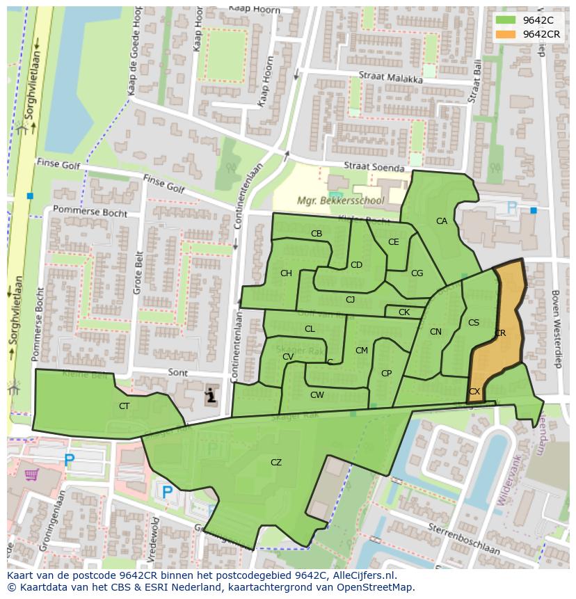 Afbeelding van het postcodegebied 9642 CR op de kaart.
