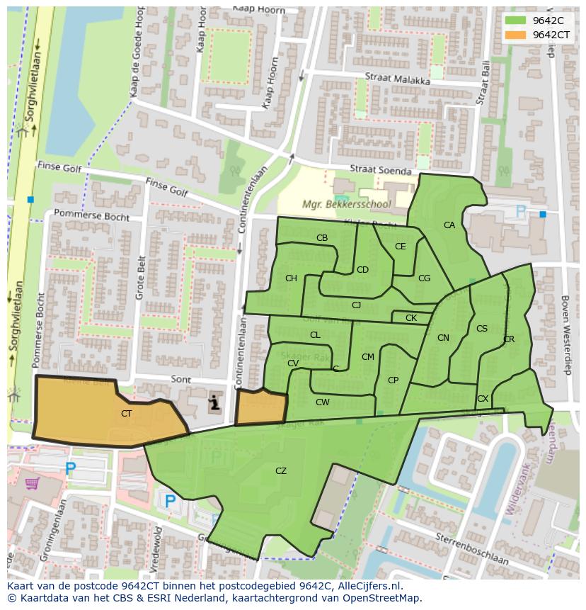 Afbeelding van het postcodegebied 9642 CT op de kaart.
