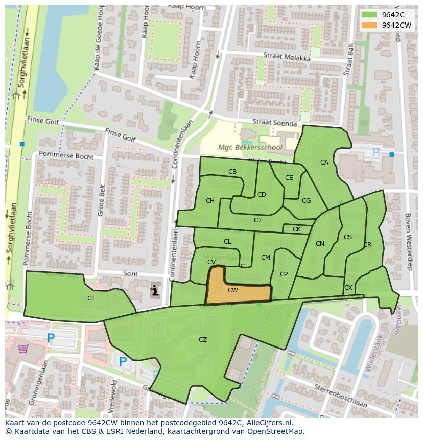 Afbeelding van het postcodegebied 9642 CW op de kaart.